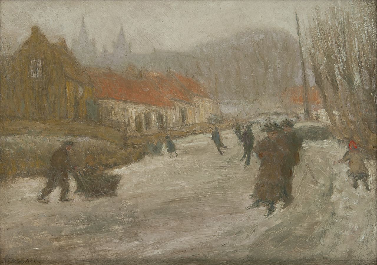 Cossaar J.C.W.  | Jacobus Cornelis Wyand 'Ko' Cossaar, Schaatsers bij Poeldijk, olieverf op paneel 22,8 x 32,1 cm, gesigneerd linksonder