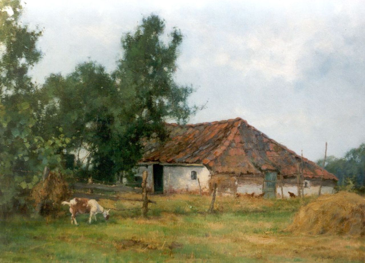 Holtrup J. | Jan Holtrup, Geitje bij een boerderij in Friesland, olieverf op doek 30,3 x 40,0 cm, gesigneerd rechtsonder Holtrup J. | Jan Holtrup, Geitje bij een boerderij in Friesland, olieverf op doek 30,3 x 40,0 cm, gesigneerd rechtsonder