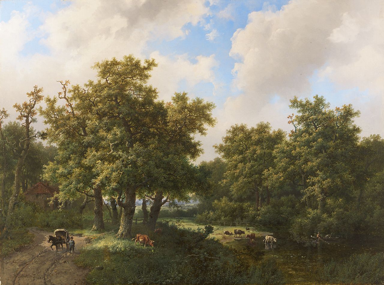 Koekkoek I M.A. | Marinus Adrianus Koekkoek I, Grazend vee op open plek in het bos, olieverf op doek 46,8 x 62,5 cm, gesigneerd linksonder en gedateerd 1858 Koekkoek I M.A. | Marinus Adrianus Koekkoek I, Grazend vee op open plek in het bos, olieverf op doek 46,8 x 62,5 cm, gesigneerd linksonder en gedateerd 1858