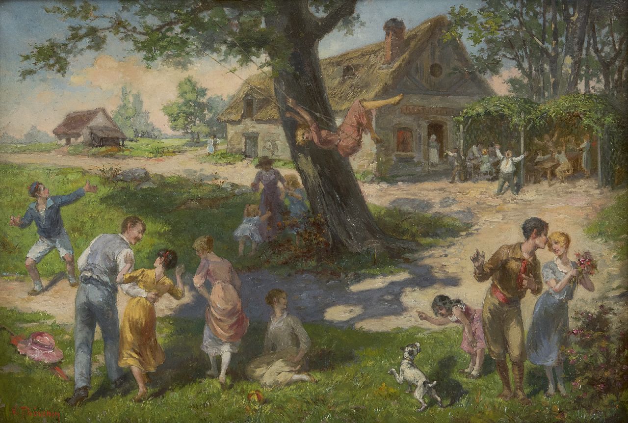 Thevenin L.V. | Louis Victor Thevenin | Schilderijen te koop aangeboden | Lente in het dorp, olieverf op doek 38,1 x 55,2 cm, gesigneerd linksonder Thevenin L.V. | Louis Victor Thevenin | Schilderijen te koop aangeboden | Lente in het dorp, olieverf op doek 38,1 x 55,2 cm, gesigneerd linksonder