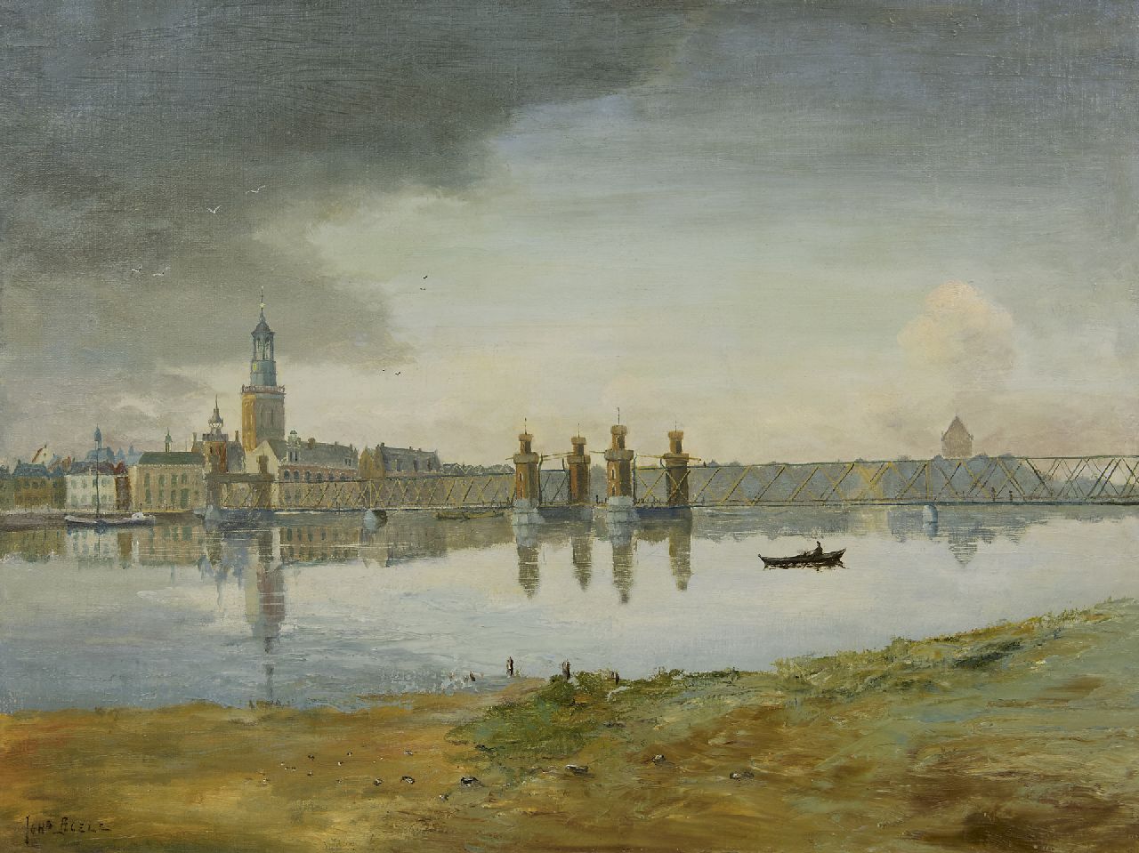 Boele J. | Johannes Boele, Het stadsfront van Kampen met de Oude IJsselbrug, olieverf op doek 60,3 x 80,2 cm, gesigneerd linksonder Boele J. | Johannes Boele, Het stadsfront van Kampen met de Oude IJsselbrug, olieverf op doek 60,3 x 80,2 cm, gesigneerd linksonder