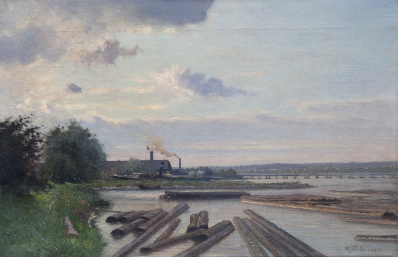 Willemsen W.J. | Willem Jan Willemsen, De haven van houthandel G.T. Coers aan de Rijn in Arnhem, olieverf op doek 34,3 x 51,3 cm, gesigneerd rechtsonder Willemsen W.J. | Willem Jan Willemsen, De haven van houthandel G.T. Coers aan de Rijn in Arnhem, olieverf op doek 34,3 x 51,3 cm, gesigneerd rechtsonder