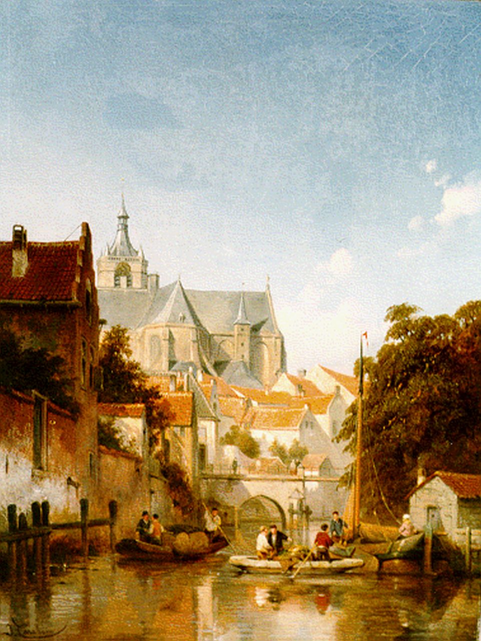 Carabain J.F.J.  | 'Jacques' François Joseph Carabain, Zonnig gezicht op een stadsgracht, olieverf op paneel 29,0 x 23,0 cm, gesigneerd linksonder