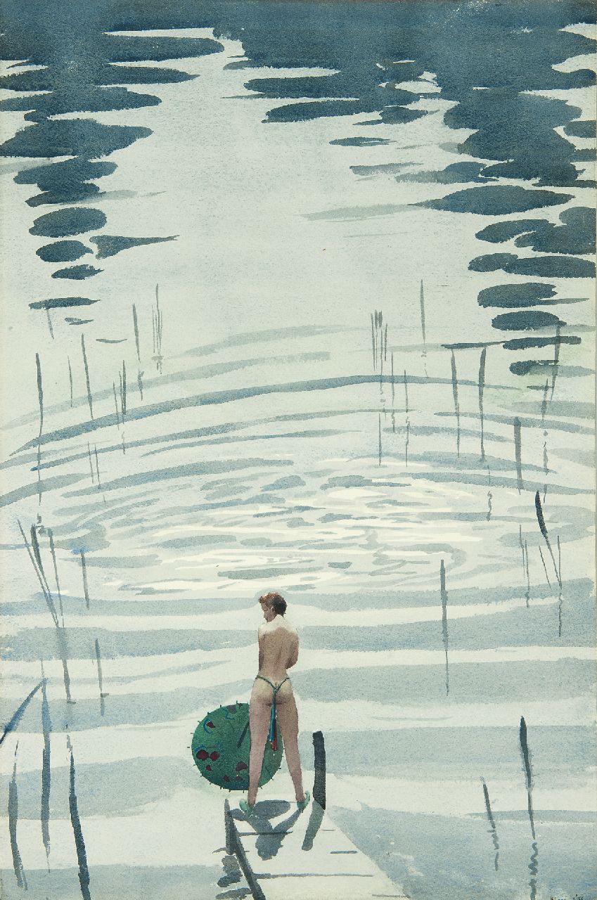 Kloos C.  | Cornelis Kloos | Aquarellen en tekeningen te koop aangeboden | Parasol, aquarel op papier 60,0 x 40,3 cm, gesigneerd rechtsonder en gedateerd 7.'56
