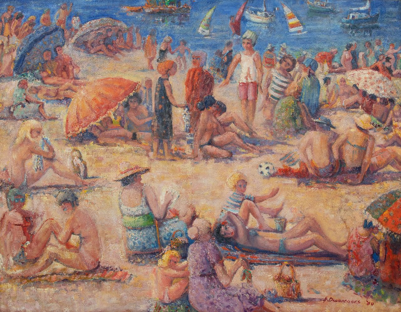 Devarennes C. | Charly Devarennes, Op het strand, Collioure, olieverf op doek 105,0 x 134,1 cm, gesigneerd rechtsonder en gedateerd '80 Devarennes C. | Charly Devarennes, Op het strand, Collioure, olieverf op doek 105,0 x 134,1 cm, gesigneerd rechtsonder en gedateerd '80