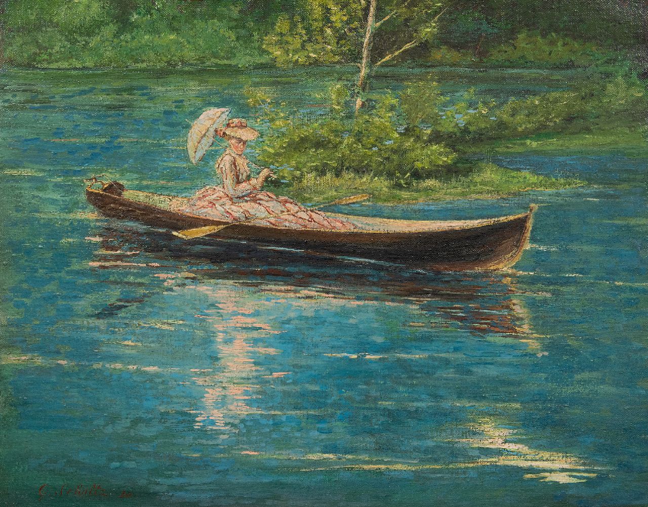 Schultz G.F.  | George F. Schultz | Schilderijen te koop aangeboden | Zomers vaartochtje op het meer, olieverf op doek 38,0 x 46,0 cm, gesigneerd linksonder en gedateerd '30