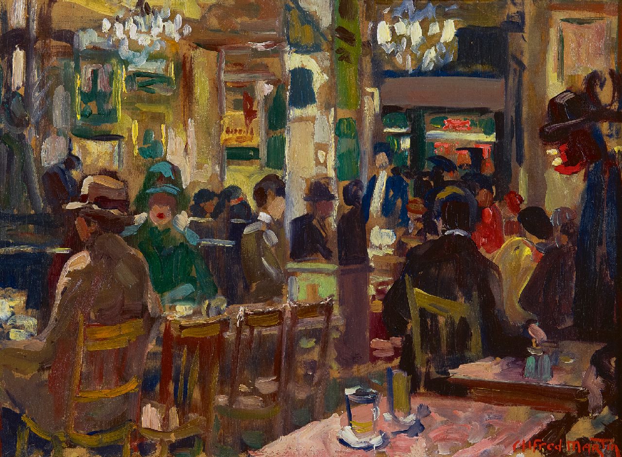 Martin A. | Alfred Martin, Brasserie in Parijs, olieverf op paneel 24,4 x 34,3 cm, gesigneerd rechtsonder Martin A. | Alfred Martin, Brasserie in Parijs, olieverf op paneel 24,4 x 34,3 cm, gesigneerd rechtsonder