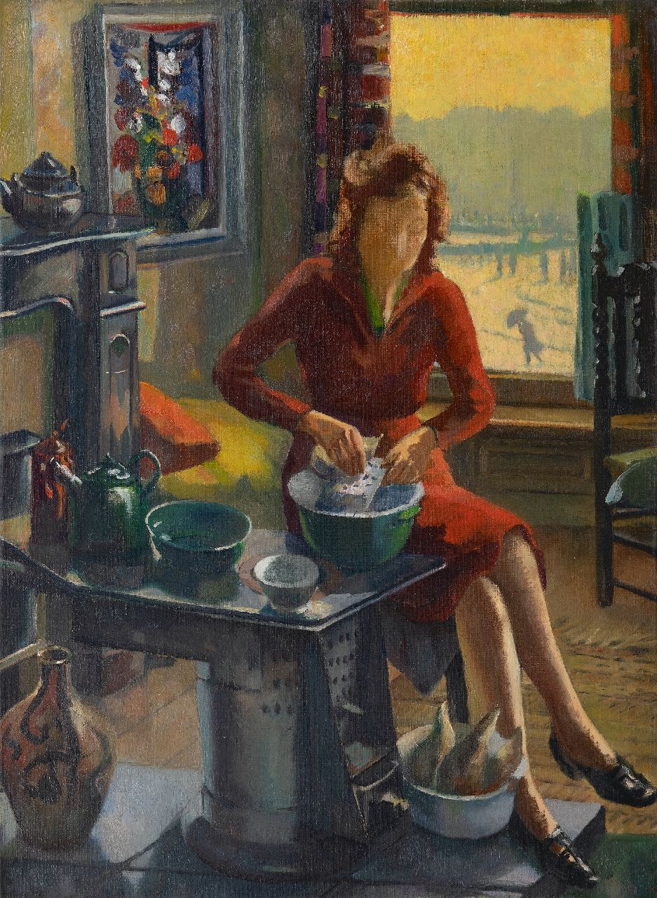 Toon Pluijmers | Maaltijd van de potkachel, olieverf op doek, 80,3 x 60,4 cm, te dateren ca. 1945, zonder lijst Toon Pluijmers | Maaltijd van de potkachel, olieverf op doek, 80,3 x 60,4 cm, te dateren ca. 1945, zonder lijst