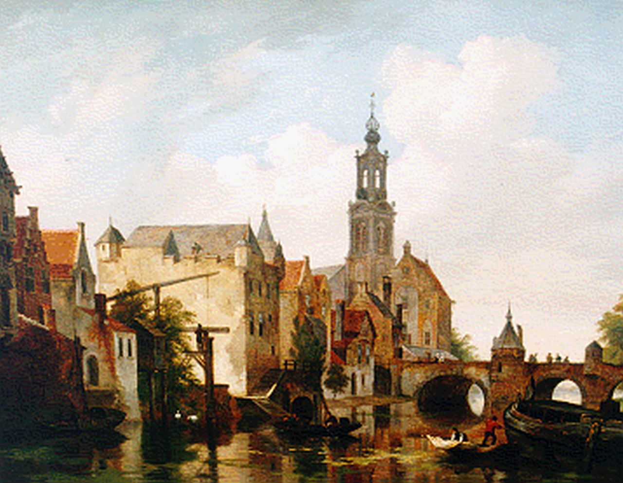 Hove B.J. van | Bartholomeus Johannes 'Bart' van Hove, Stad aan een rivier, olieverf op paneel 39,3 x 45,5 cm, gesigneerd rechtsonder Hove B.J. van | Bartholomeus Johannes 'Bart' van Hove, Stad aan een rivier, olieverf op paneel 39,3 x 45,5 cm, gesigneerd rechtsonder