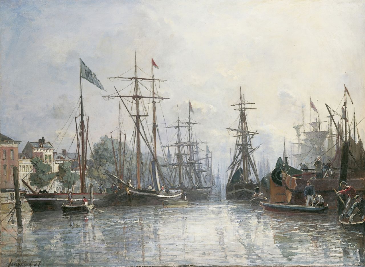 Jongkind J.B. | Johan Barthold Jongkind, Le Port de Rotterdam, olieverf op doek 42,3 x 56,8 cm, gesigneerd linksonder en gedateerd '57 Jongkind J.B. | Johan Barthold Jongkind, Le Port de Rotterdam, olieverf op doek 42,3 x 56,8 cm, gesigneerd linksonder en gedateerd '57