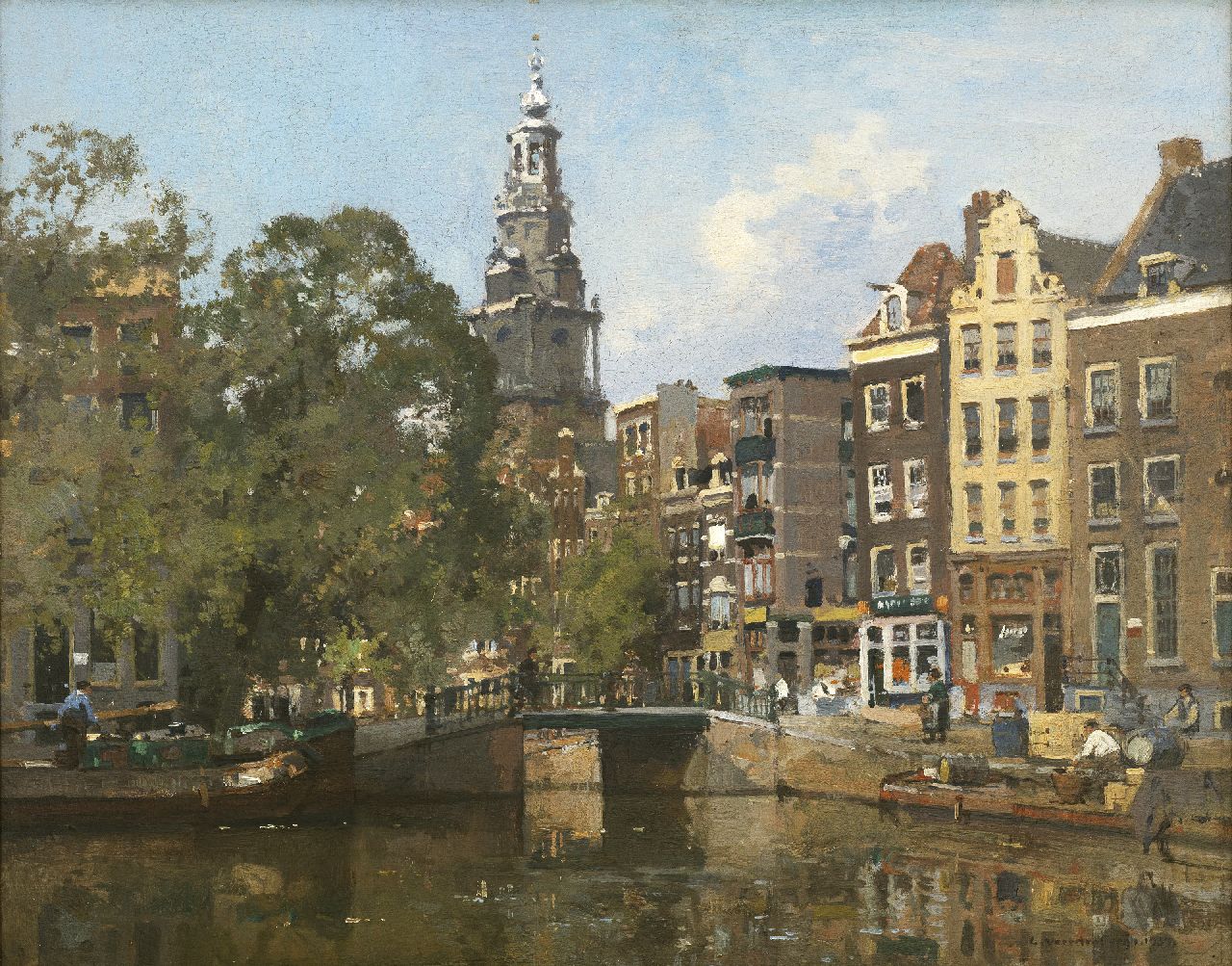 Vreedenburgh C. | Cornelis Vreedenburgh, Gezicht op de Raamgracht en de Zuiderkerktoren in Amsterdam, olieverf op paneel 40,8 x 50,5 cm, gesigneerd rechtsonder en gedateerd 1930 Vreedenburgh C. | Cornelis Vreedenburgh, Gezicht op de Raamgracht en de Zuiderkerktoren in Amsterdam, olieverf op paneel 40,8 x 50,5 cm, gesigneerd rechtsonder en gedateerd 1930