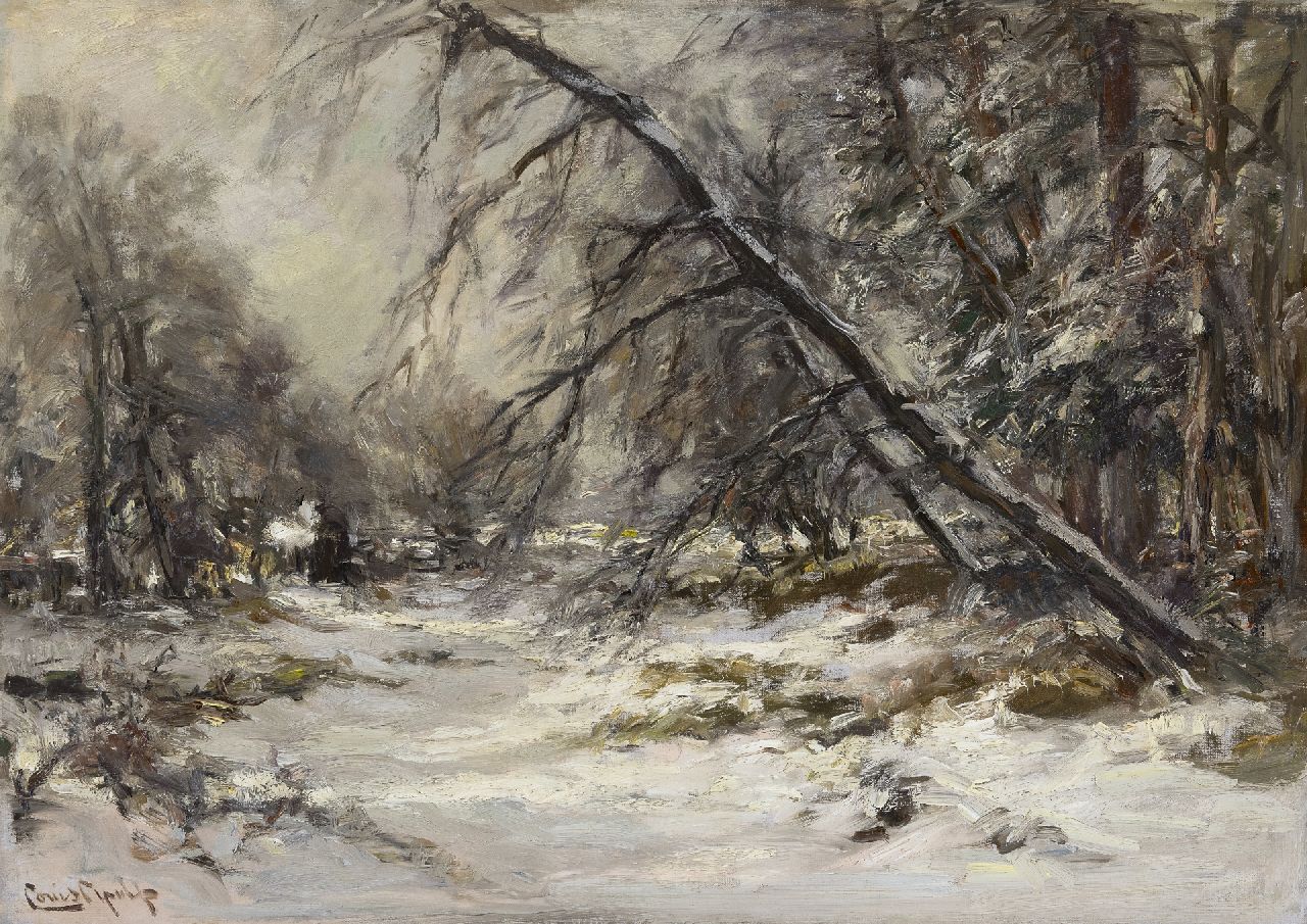 Apol L.F.H. | Lodewijk Franciscus Hendrik 'Louis' Apol, Bospad in de sneeuw, olieverf op doek 50,1 x 70,3 cm, gesigneerd linksonder Apol L.F.H. | Lodewijk Franciscus Hendrik 'Louis' Apol, Bospad in de sneeuw, olieverf op doek 50,1 x 70,3 cm, gesigneerd linksonder