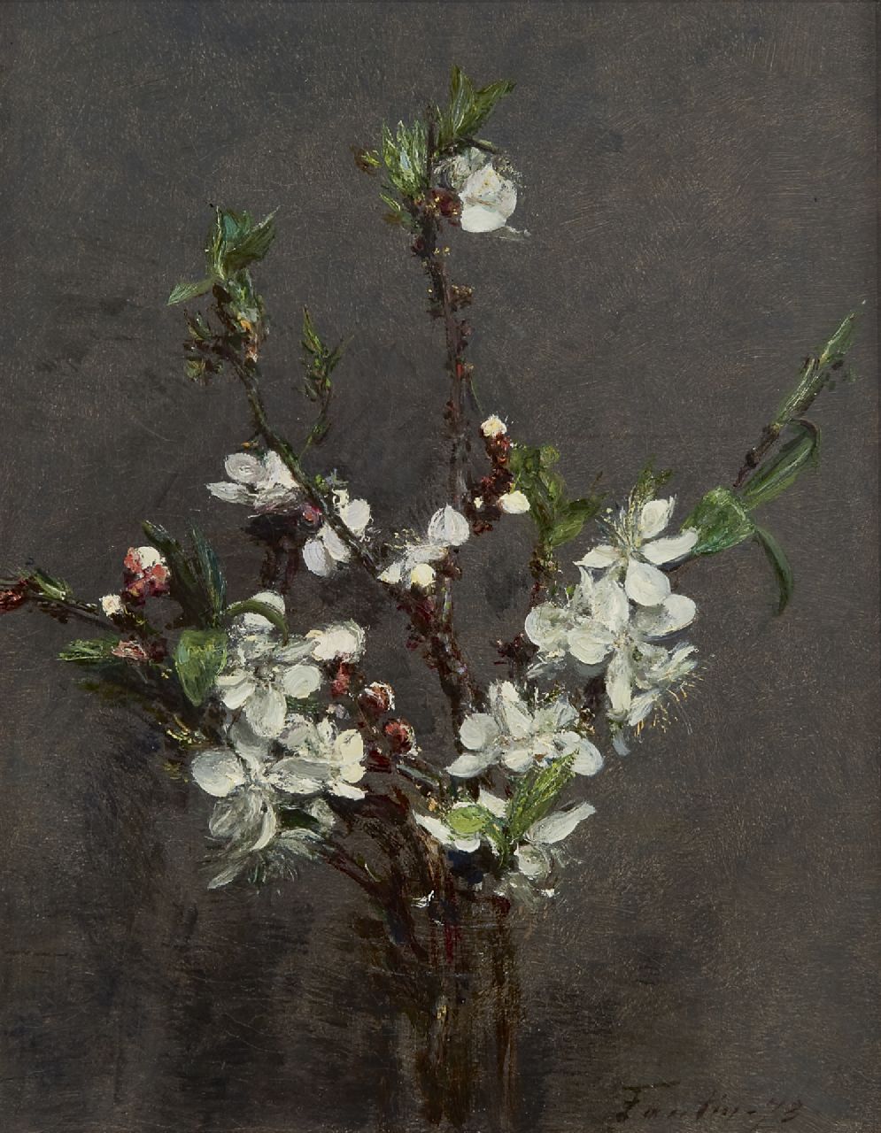 Fantin-Latour I.H.J.T.  | Ignace 'Henri' Jean Théodore Fantin-Latour, Appelbloesemtakken, olieverf op doek 27,0 x 21,2 cm, gesigneerd rechtsonder en gedateerd '73