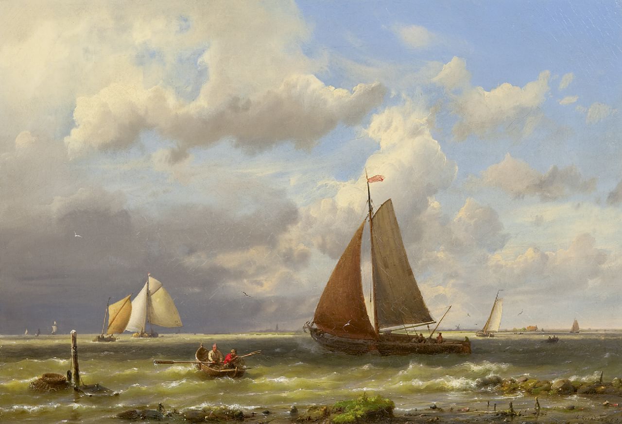 Koekkoek H. | Hermanus Koekkoek, Schepen op woelige zee, olieverf op doek 33,2 x 48,2 cm, gesigneerd rechtsonder en gedateerd '62 Koekkoek H. | Hermanus Koekkoek, Schepen op woelige zee, olieverf op doek 33,2 x 48,2 cm, gesigneerd rechtsonder en gedateerd '62