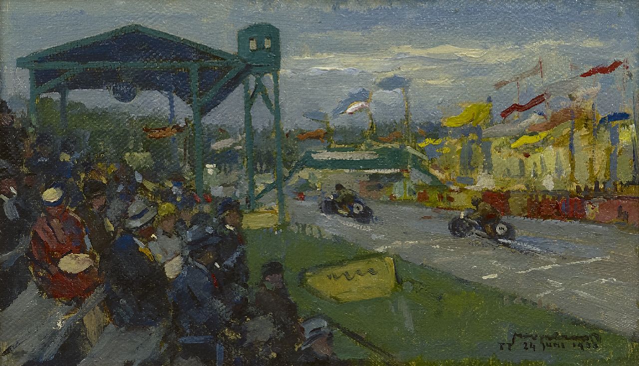 Kropff J. | Johan 'Joop' Kropff, Toeschouwers bij de Internationale Motorraces TT (Tourist Trophy) in Assen, olieverf op doek op paneel 16,0 x 27,0 cm, gesigneerd rechtsonder en gedateerd 'TT 24 juni 1933' Kropff J. | Johan 'Joop' Kropff, Toeschouwers bij de Internationale Motorraces TT (Tourist Trophy) in Assen, olieverf op doek op paneel 16,0 x 27,0 cm, gesigneerd rechtsonder en gedateerd 'TT 24 juni 1933'