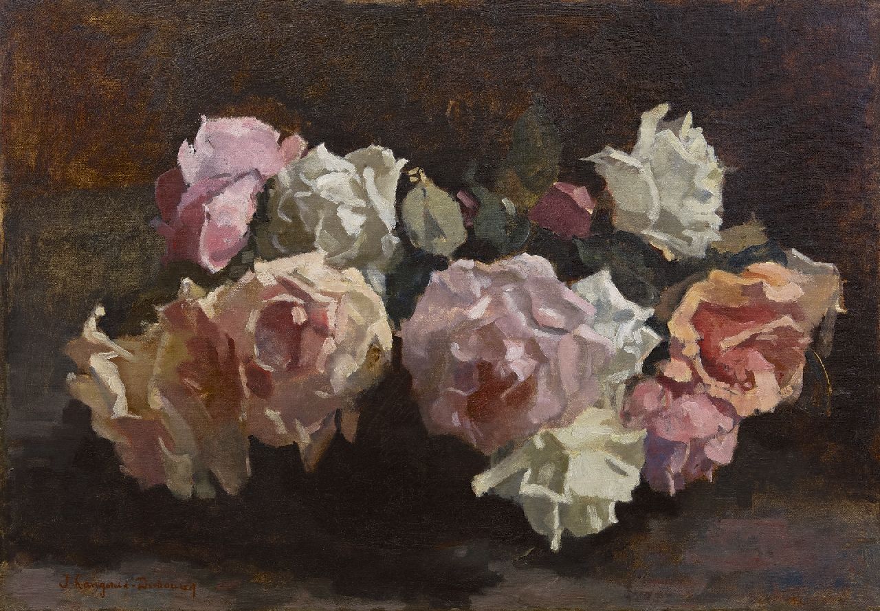 Langeveld-Dubourcq M.A. | Marie Adelaïde 'Ida' Langeveld-Dubourcq, Rozen, olieverf op doek 40,2 x 57,9 cm, gesigneerd linksonder Langeveld-Dubourcq M.A. | Marie Adelaïde 'Ida' Langeveld-Dubourcq, Rozen, olieverf op doek 40,2 x 57,9 cm, gesigneerd linksonder