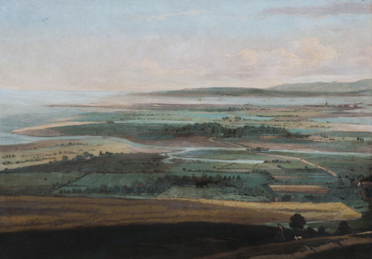 Haagen J.C. van der | Joris Cornelisz. van der Haagen, Panoramisch landschap met zee op achtergrond, vermoedelijk Falmouth (Zuid-Engeland), olieverf op doek 55,1 x 75,5 cm Haagen J.C. van der | Joris Cornelisz. van der Haagen, Panoramisch landschap met zee op achtergrond, vermoedelijk Falmouth (Zuid-Engeland), olieverf op doek 55,1 x 75,5 cm