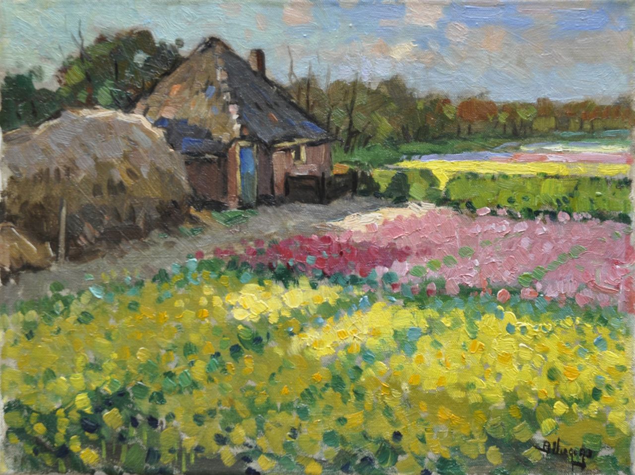 Viegers B.P. | Bernardus Petrus 'Ben' Viegers, Bloeiende bollenvelden, olieverf op doek 30,6 x 40,8 cm, gesigneerd rechtsonder Viegers B.P. | Bernardus Petrus 'Ben' Viegers, Bloeiende bollenvelden, olieverf op doek 30,6 x 40,8 cm, gesigneerd rechtsonder