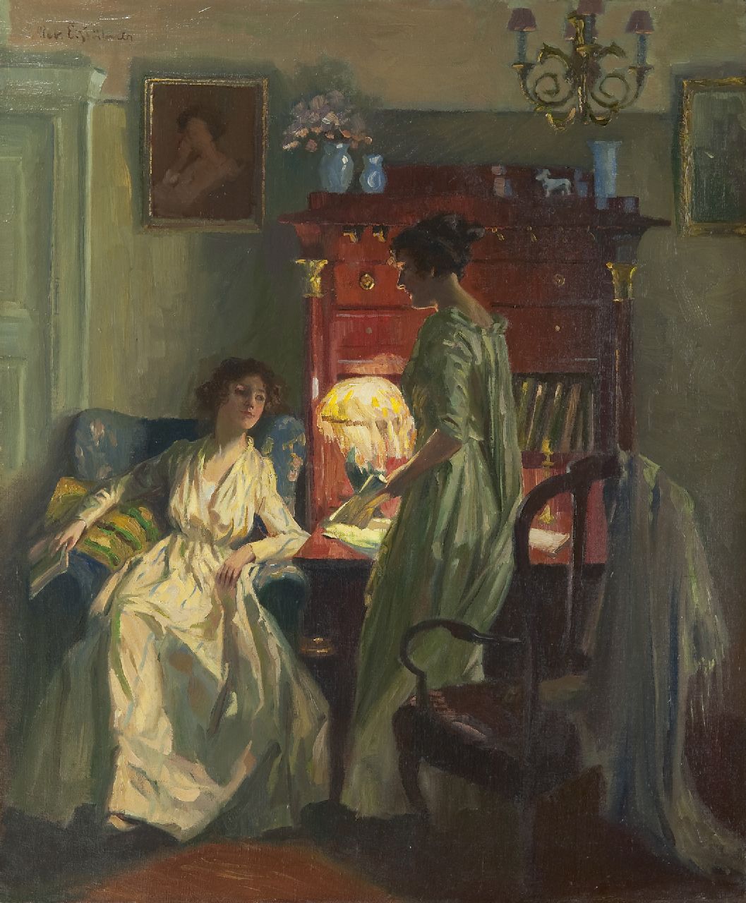 Stübner R.E. | Robert Emil Stübner, In het boudoir, olieverf op doek 86,2 x 71,3 cm, gesigneerd linksboven Stübner R.E. | Robert Emil Stübner, In het boudoir, olieverf op doek 86,2 x 71,3 cm, gesigneerd linksboven