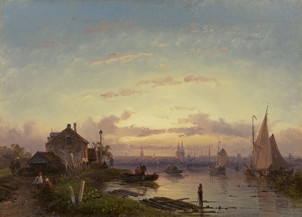 Leickert C.H.J. | 'Charles' Henri Joseph Leickert, Avondstemming op de rivier, olieverf op paneel 21,9 x 30,6 cm, gesigneerd rechtsonder en te dateren 1855-1865 Leickert C.H.J. | 'Charles' Henri Joseph Leickert, Avondstemming op de rivier, olieverf op paneel 21,9 x 30,6 cm, gesigneerd rechtsonder en te dateren 1855-1865