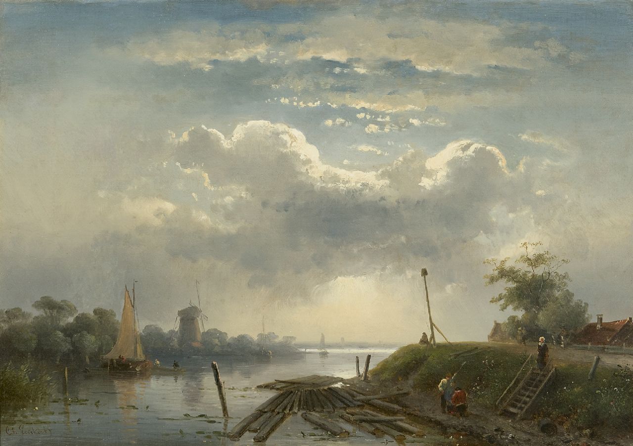 Leickert C.H.J. | 'Charles' Henri Joseph Leickert, Zomers riviergezicht met zoneffect, olieverf op doek 30,2 x 41,7 cm, gesigneerd linksonder Leickert C.H.J. | 'Charles' Henri Joseph Leickert, Zomers riviergezicht met zoneffect, olieverf op doek 30,2 x 41,7 cm, gesigneerd linksonder