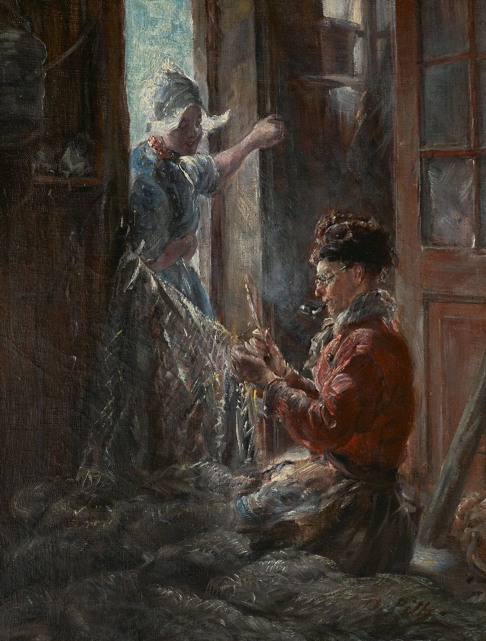 Piltz O.  | Otto Piltz, Netten boeten, Volendam, olieverf op doek 45,6 x 36,4 cm, gesigneerd rechtsonder en te dateren ca. 1909