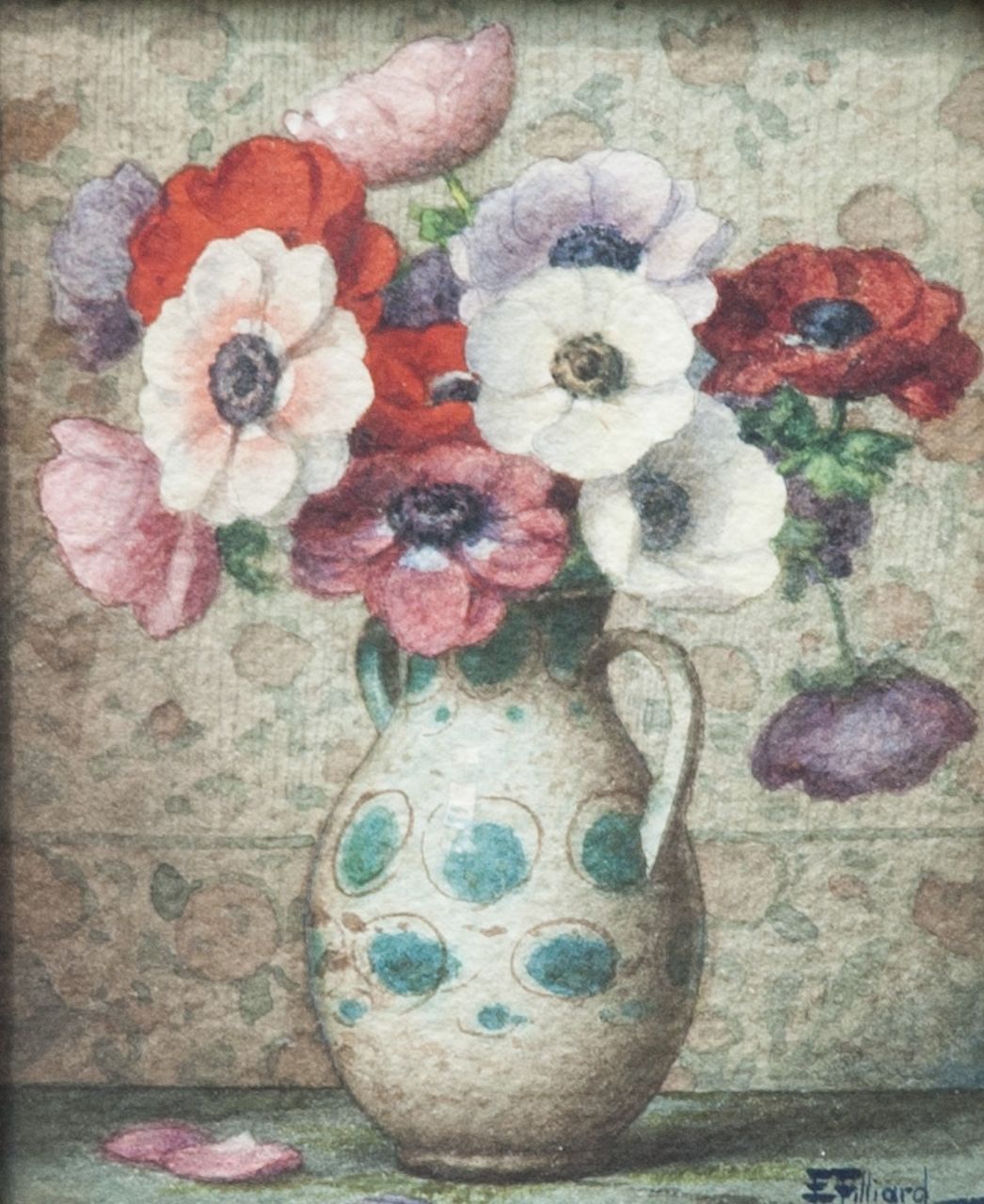 Filliard E. | Ernest Filliard, Anemonen, aquarel op papier 16,7 x 13,8 cm, gesigneerd rechtsonder Filliard E. | Ernest Filliard, Anemonen, aquarel op papier 16,7 x 13,8 cm, gesigneerd rechtsonder