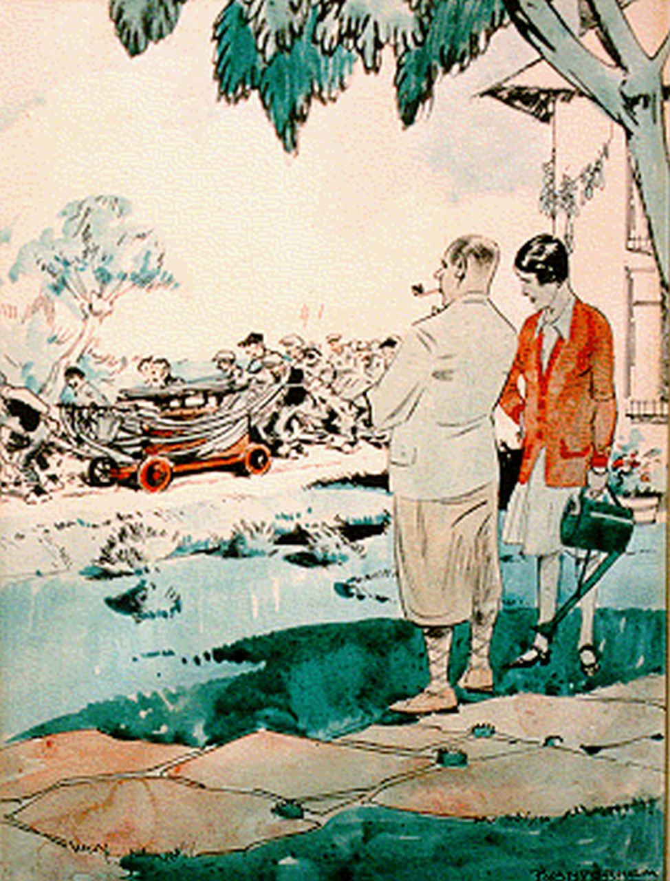 Hem P. van der | Pieter 'Piet' van der Hem, De brandweerwagen, aquarel op papier 31,0 x 23,0 cm, gesigneerd rechtsonder Hem P. van der | Pieter 'Piet' van der Hem, De brandweerwagen, aquarel op papier 31,0 x 23,0 cm, gesigneerd rechtsonder
