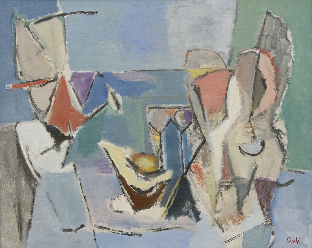 Velde G. van | Gerardus 'Geer' van Velde, A la plage, olieverf op doek 81,5 x 99,9 cm, gesigneerd rechtsonder met initialen en te dateren ca. 1938 Velde G. van | Gerardus 'Geer' van Velde, A la plage, olieverf op doek 81,5 x 99,9 cm, gesigneerd rechtsonder met initialen en te dateren ca. 1938