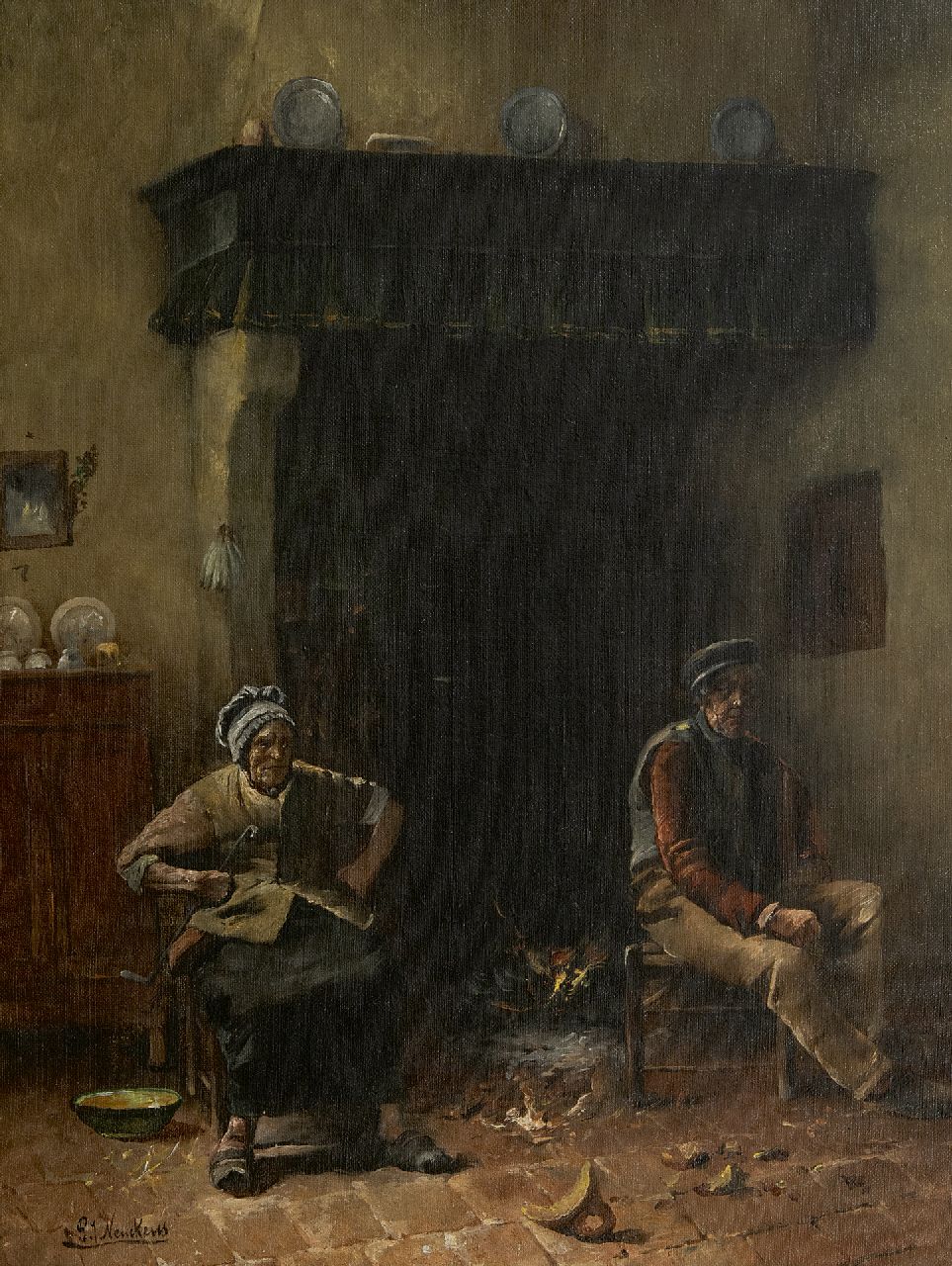Pierre Jules Neuckens | De gebroken pot, olieverf op doek, 48,7 x 39,2 cm, gesigneerd l.o.