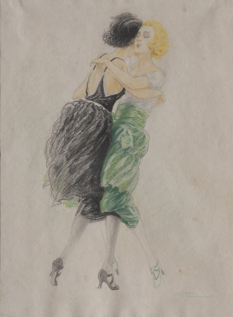 Fournier H. | Hippolyte Fournier, Dansende vrouwen, potlood en krijt op papier 52,2 x 39,0 cm, gesigneerd rechtsonder Fournier H. | Hippolyte Fournier, Dansende vrouwen, potlood en krijt op papier 52,2 x 39,0 cm, gesigneerd rechtsonder