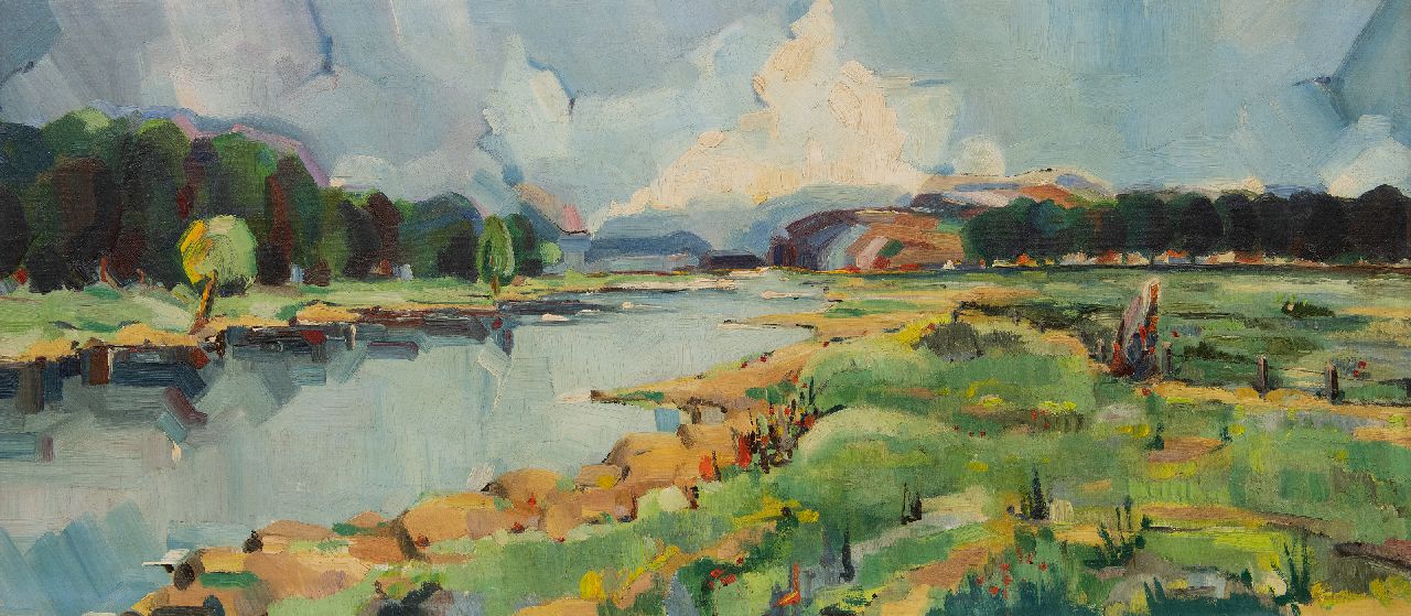 Veltman J.W. | Josef Wilhelmus 'Wim' Veltman | Schilderijen te koop aangeboden | Rivierlandschap, olieverf op doek 48,1 x 110,5 cm, zonder lijst Veltman J.W. | Josef Wilhelmus 'Wim' Veltman | Schilderijen te koop aangeboden | Rivierlandschap, olieverf op doek 48,1 x 110,5 cm, zonder lijst