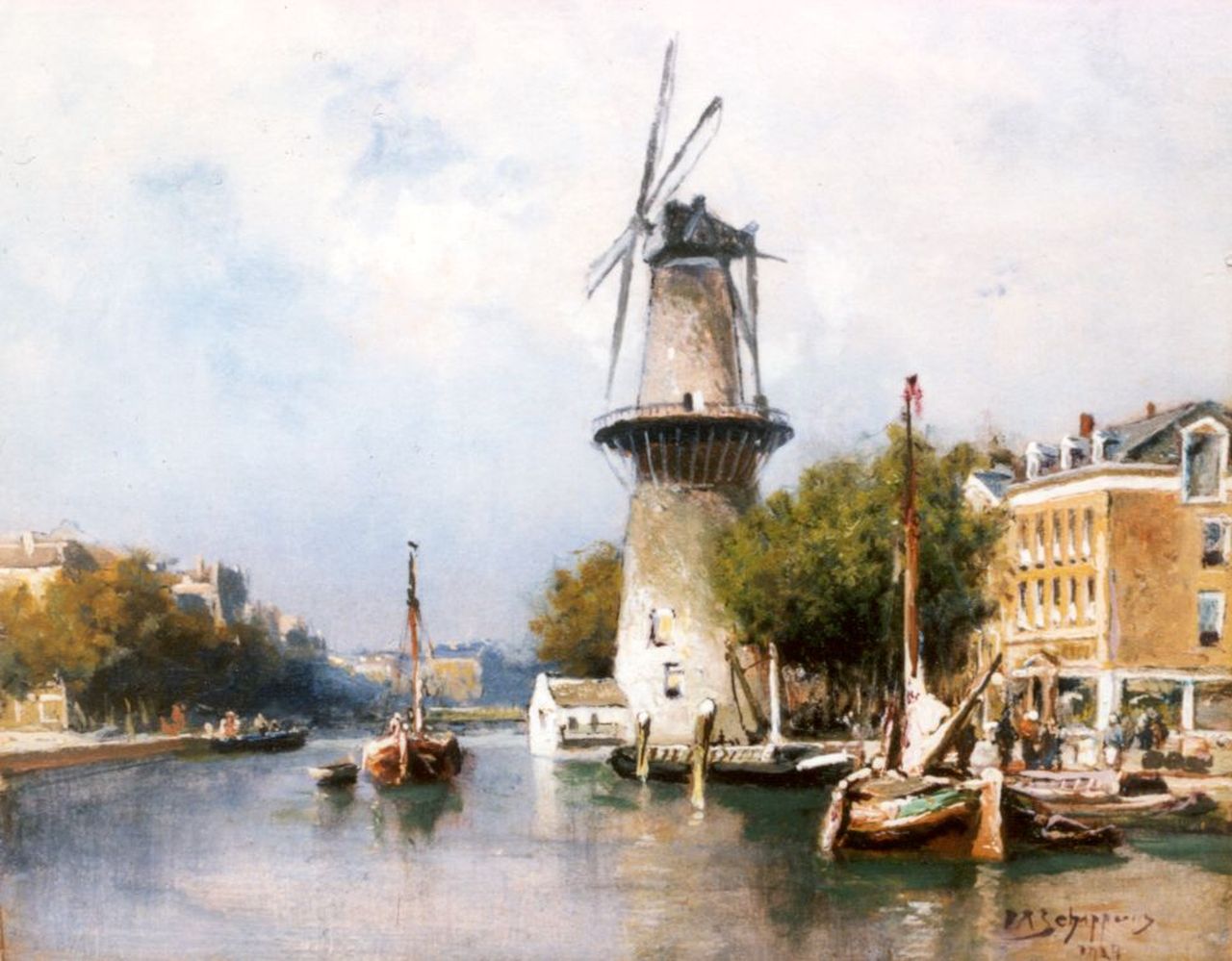 Schipperus P.A. | Pieter Adrianus 'Piet' Schipperus, Molen aan het Coolvest te Rotterdam, 24,2 x 28,2 cm, gesigneerd rechtsonder en gedateerd 1824 Schipperus P.A. | Pieter Adrianus 'Piet' Schipperus, Molen aan het Coolvest te Rotterdam, 24,2 x 28,2 cm, gesigneerd rechtsonder en gedateerd 1824