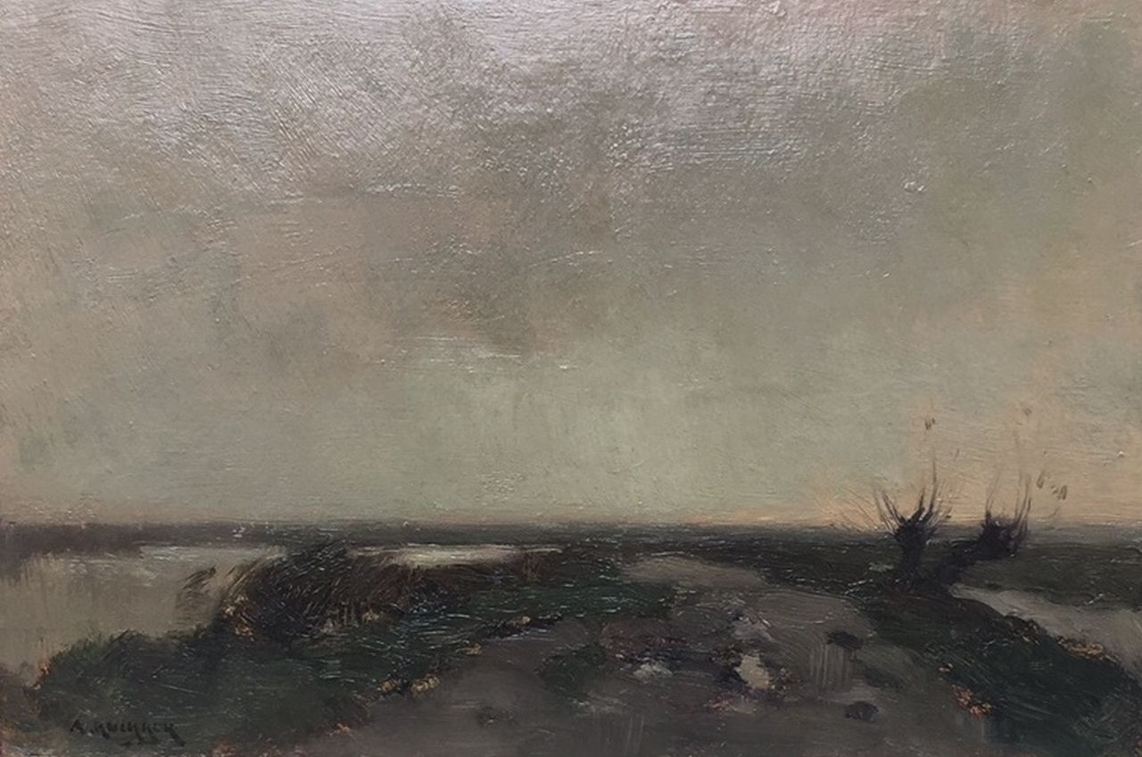 Knikker A. | Aris Knikker, Polderlandschap, olieverf op board op paneel 17,3 x 26,2 cm, gesigneerd linksonder Knikker A. | Aris Knikker, Polderlandschap, olieverf op board op paneel 17,3 x 26,2 cm, gesigneerd linksonder