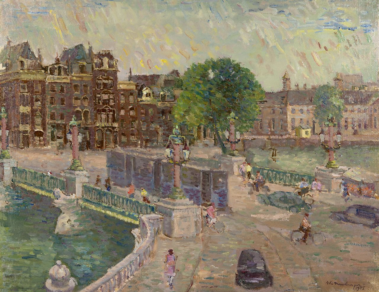 Neuburger E.  | Eliazer 'Elie' Neuburger, De Blauwbrug, Amsterdam, olieverf op doek 47,8 x 60,8 cm, gesigneerd rechtsonder en gedateerd 1955
