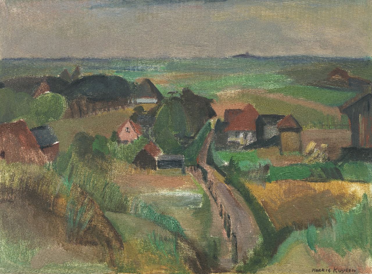 Kuijten H.J. | Henricus Johannes 'Harrie' Kuijten, Groet, gezien vanaf de duinen, met het huis van de schilder, olieverf op doek 47,3 x 63,2 cm, gesigneerd rechtsonder en te dateren ca. 1949 Kuijten H.J. | Henricus Johannes 'Harrie' Kuijten, Groet, gezien vanaf de duinen, met het huis van de schilder, olieverf op doek 47,3 x 63,2 cm, gesigneerd rechtsonder en te dateren ca. 1949