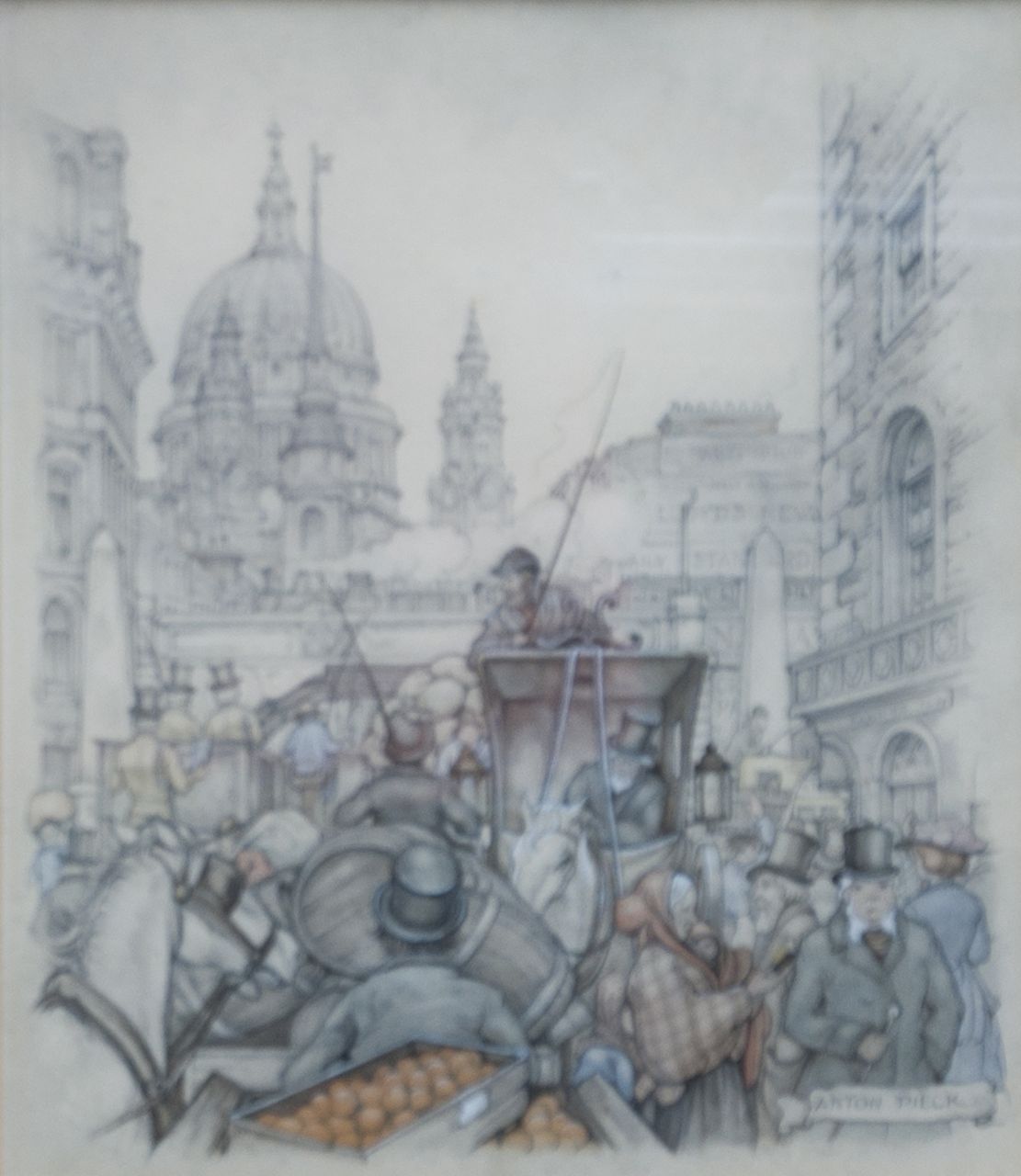 Pieck A.F. | 'Anton' Franciscus Pieck, Rijtuigen in Fleetstreet, Londen, potlood en aquarel op papier 23,2 x 19,3 cm, gesigneerd rechtsonder Pieck A.F. | 'Anton' Franciscus Pieck, Rijtuigen in Fleetstreet, Londen, potlood en aquarel op papier 23,2 x 19,3 cm, gesigneerd rechtsonder