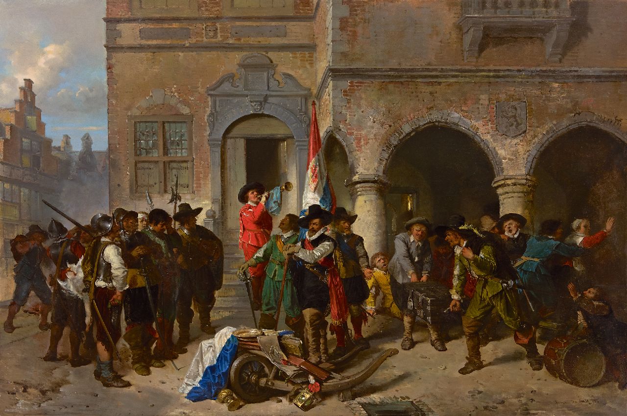 Kate H.F.C. ten | 'Herman' Frederik Carel ten Kate, Na de plundering, olieverf op paneel 63,7 x 96,1 cm, gesigneerd rechtsonder Kate H.F.C. ten | 'Herman' Frederik Carel ten Kate, Na de plundering, olieverf op paneel 63,7 x 96,1 cm, gesigneerd rechtsonder