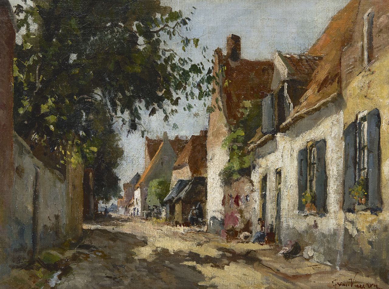 Vuuren J. van | Jan van Vuuren, Zonnig straatje in Elburg, olieverf op doek 30,0 x 39,8 cm, gesigneerd rechtsonder Vuuren J. van | Jan van Vuuren, Zonnig straatje in Elburg, olieverf op doek 30,0 x 39,8 cm, gesigneerd rechtsonder