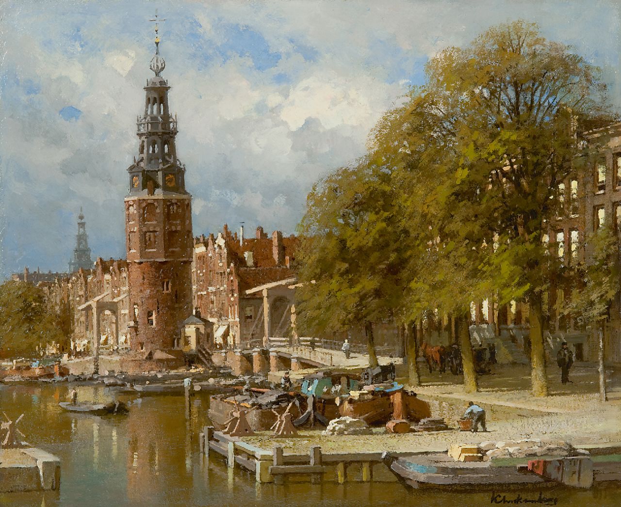 Klinkenberg J.C.K. | Johannes Christiaan Karel Klinkenberg | Schilderijen te koop aangeboden | De Montelbaanstoren bij de Kalkmarktsluis in Amsterdam, olieverf op doek 39,3 x 47,3 cm, gesigneerd rechtsonder Klinkenberg J.C.K. | Johannes Christiaan Karel Klinkenberg | Schilderijen te koop aangeboden | De Montelbaanstoren bij de Kalkmarktsluis in Amsterdam, olieverf op doek 39,3 x 47,3 cm, gesigneerd rechtsonder