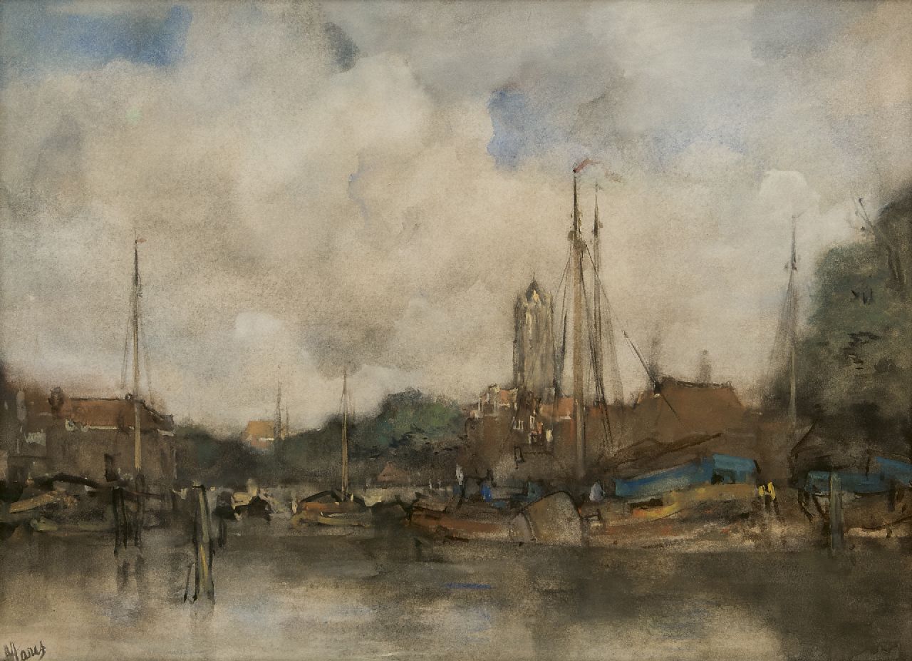 Maris J.H. | Jacobus Hendricus 'Jacob' Maris | Aquarellen en tekeningen te koop aangeboden | Gezicht op binnenhaven met de Dom van Utrecht op de achtergrond, aquarel op papier 42,0 x 57,4 cm, gesigneerd linksonder Maris J.H. | Jacobus Hendricus 'Jacob' Maris | Aquarellen en tekeningen te koop aangeboden | Gezicht op binnenhaven met de Dom van Utrecht op de achtergrond, aquarel op papier 42,0 x 57,4 cm, gesigneerd linksonder