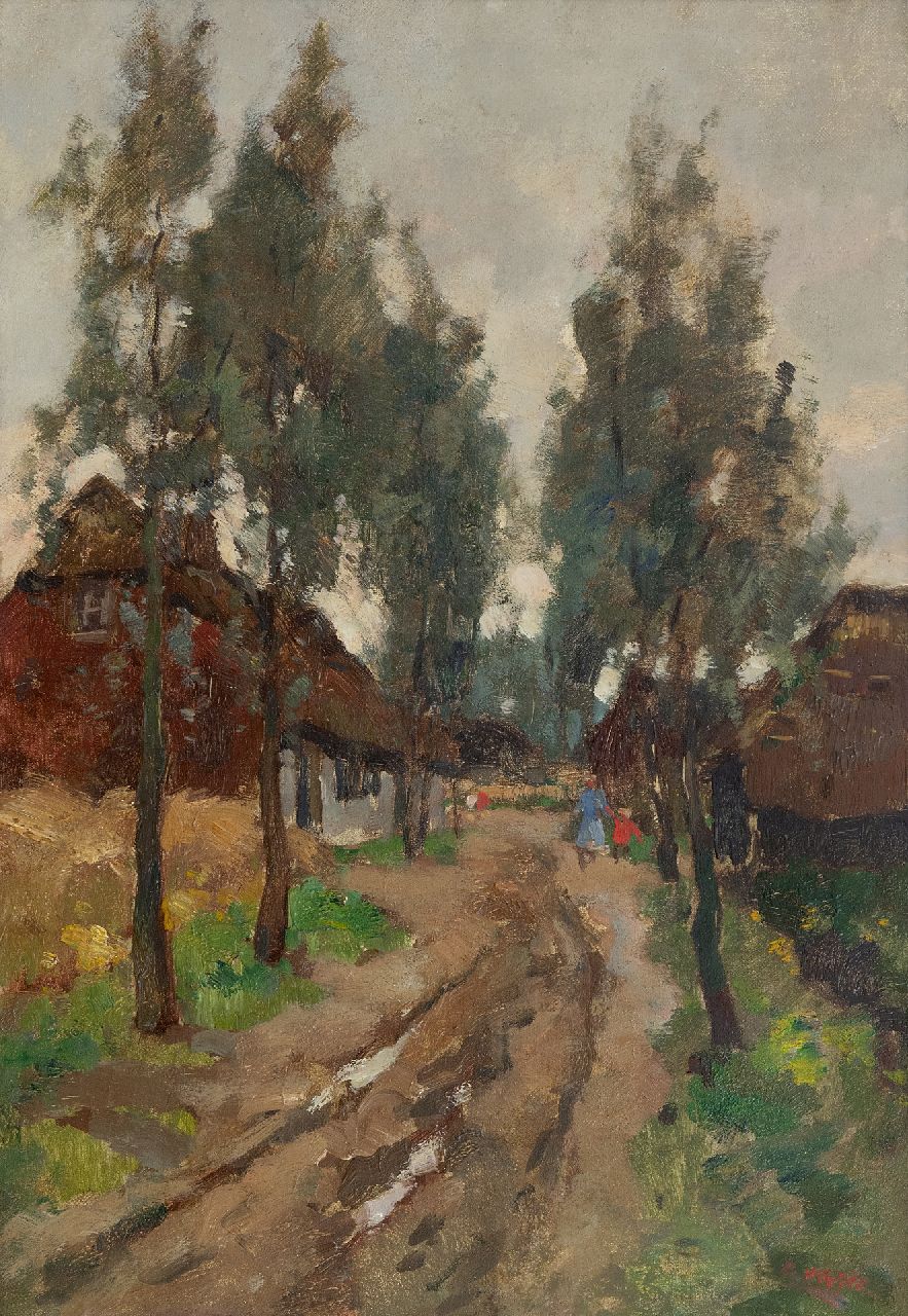 Noltee B.C.  | Bernardus Cornelis 'Cor' Noltee, Dorpslaantje met moeder en kind, olieverf op doek 50,2 x 35,1 cm, gesigneerd rechtsonder