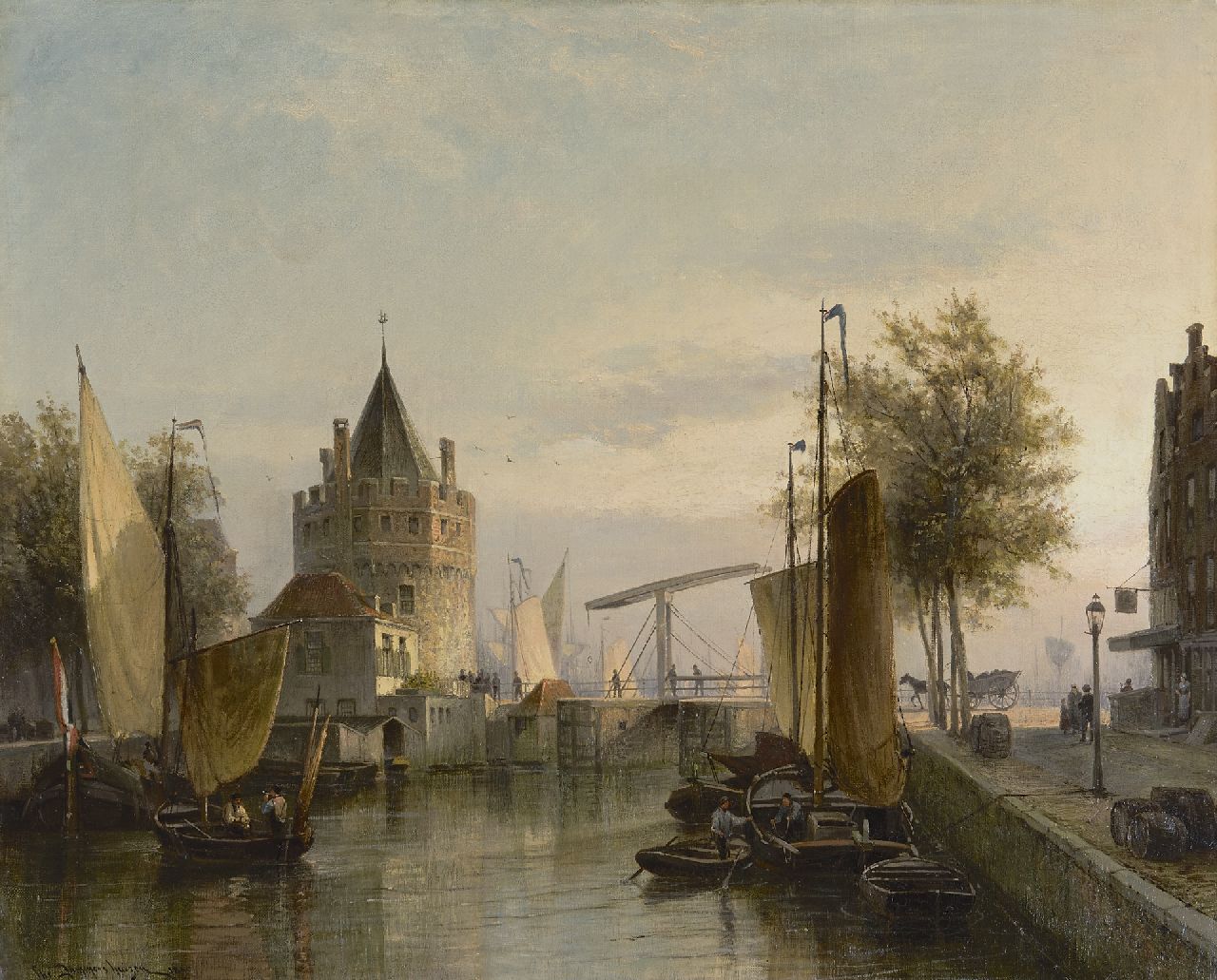 Dommelshuizen C.C.  | Cornelis Christiaan Dommelshuizen, Gezicht op de Schreierstoren vanaf de Geldersekade, Amsterdam, olieverf op doek 52,7 x 65,0 cm, gesigneerd linksonder en gedateerd 1890