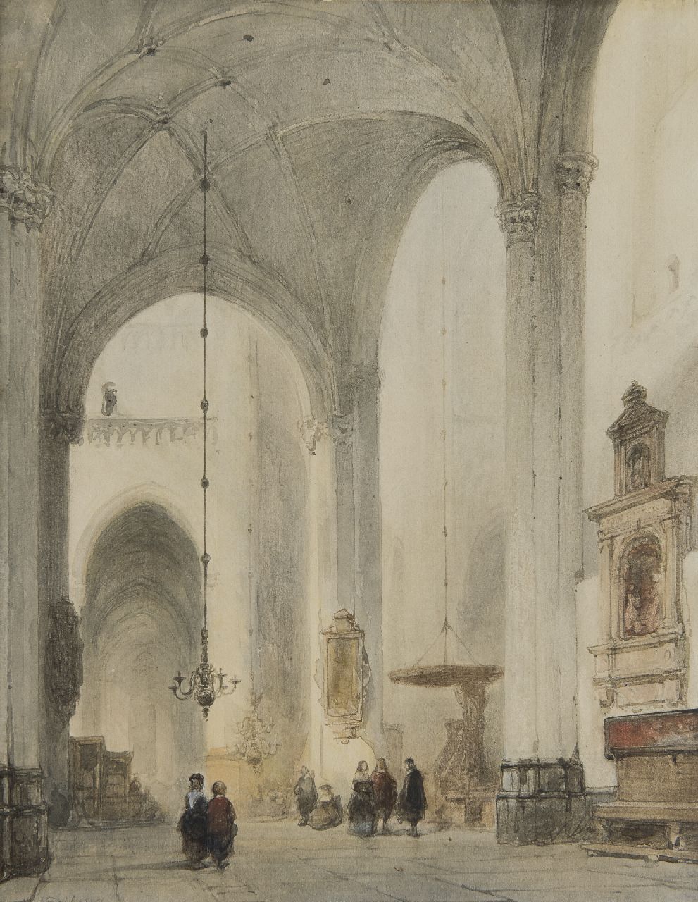 Bosboom J. | Johannes Bosboom, Kerkinterieur (Grote Kerk van Breda), aquarel op papier 38,3 x 29,8 cm, gesigneerd linksonder Bosboom J. | Johannes Bosboom, Kerkinterieur (Grote Kerk van Breda), aquarel op papier 38,3 x 29,8 cm, gesigneerd linksonder
