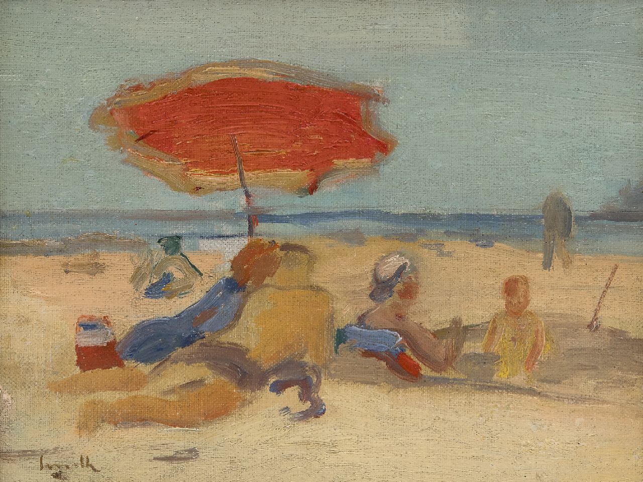 Smith A.  | Arnold Smith, Strandgezicht, olieverf op doek op board 19,5 x 25,5 cm, gesigneerd linksonder