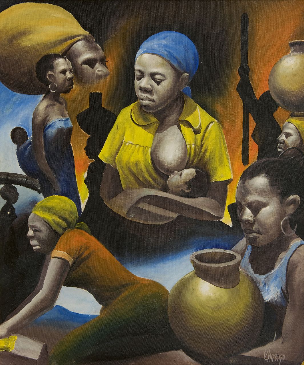 Chiromo K. | Kay Chiromo | Schilderijen te koop aangeboden | Afrikaanse vrouwen; verso: Vrouwenportret, olieverf op doek 54,6 x 45,5 cm, gesigneerd rechtsonder en verso en verso gedateerd '79 Chiromo K. | Kay Chiromo | Schilderijen te koop aangeboden | Afrikaanse vrouwen; verso: Vrouwenportret, olieverf op doek 54,6 x 45,5 cm, gesigneerd rechtsonder en verso en verso gedateerd '79
