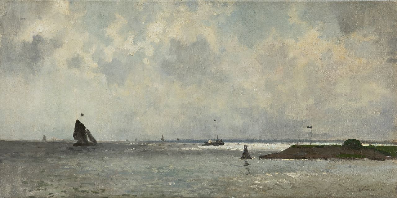 Vreedenburgh C.  | Cornelis Vreedenburgh, Havenhoofd onder Hollandse wolkenlucht, olieverf op doek 29,8 x 60,3 cm