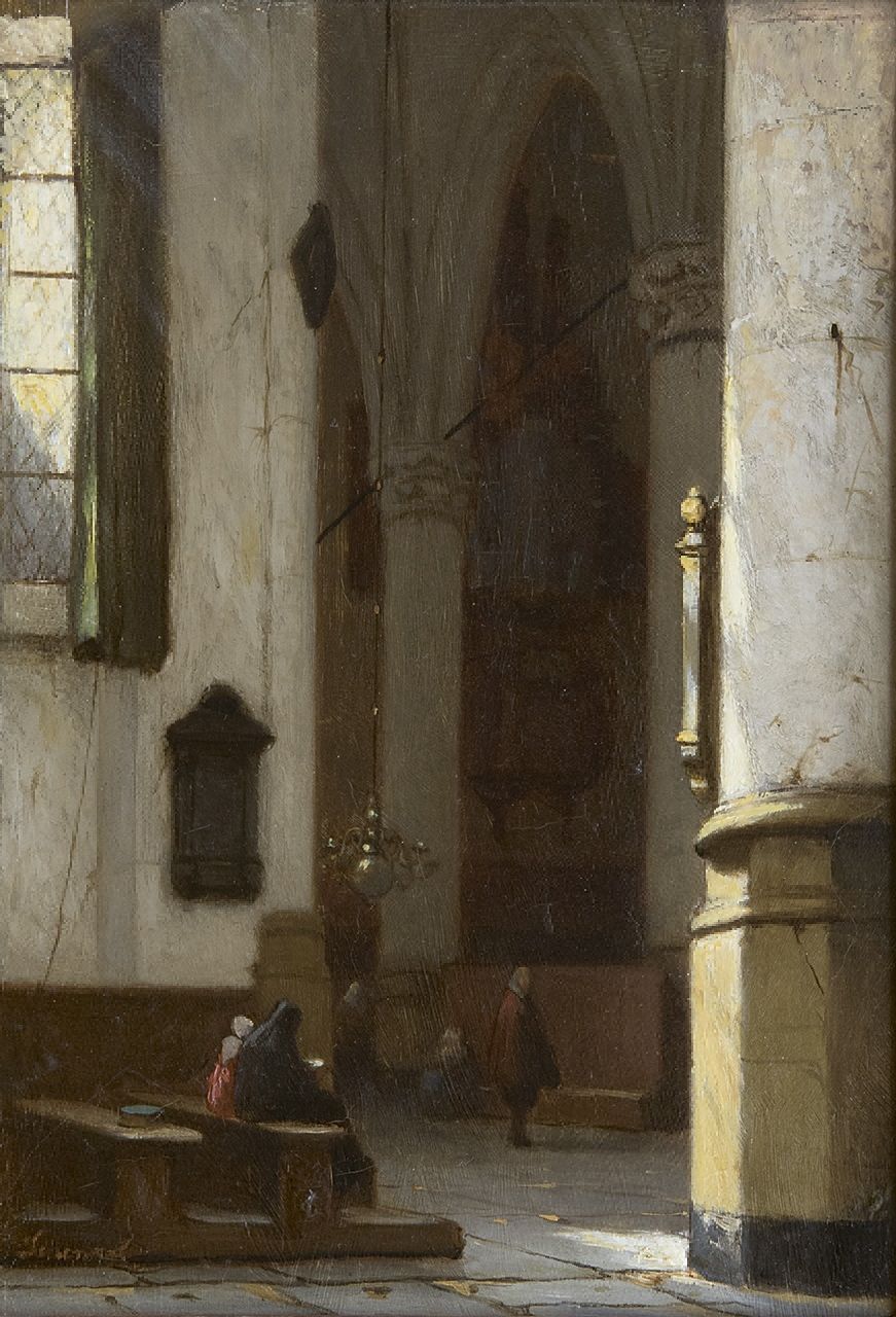Schenkel J.J. | Jan Jacob Schenkel, Interieur van de Hooglandse Kerk te Leiden, olieverf op paneel 21,4 x 15,1 cm, gesigneerd linksonder Schenkel J.J. | Jan Jacob Schenkel, Interieur van de Hooglandse Kerk te Leiden, olieverf op paneel 21,4 x 15,1 cm, gesigneerd linksonder