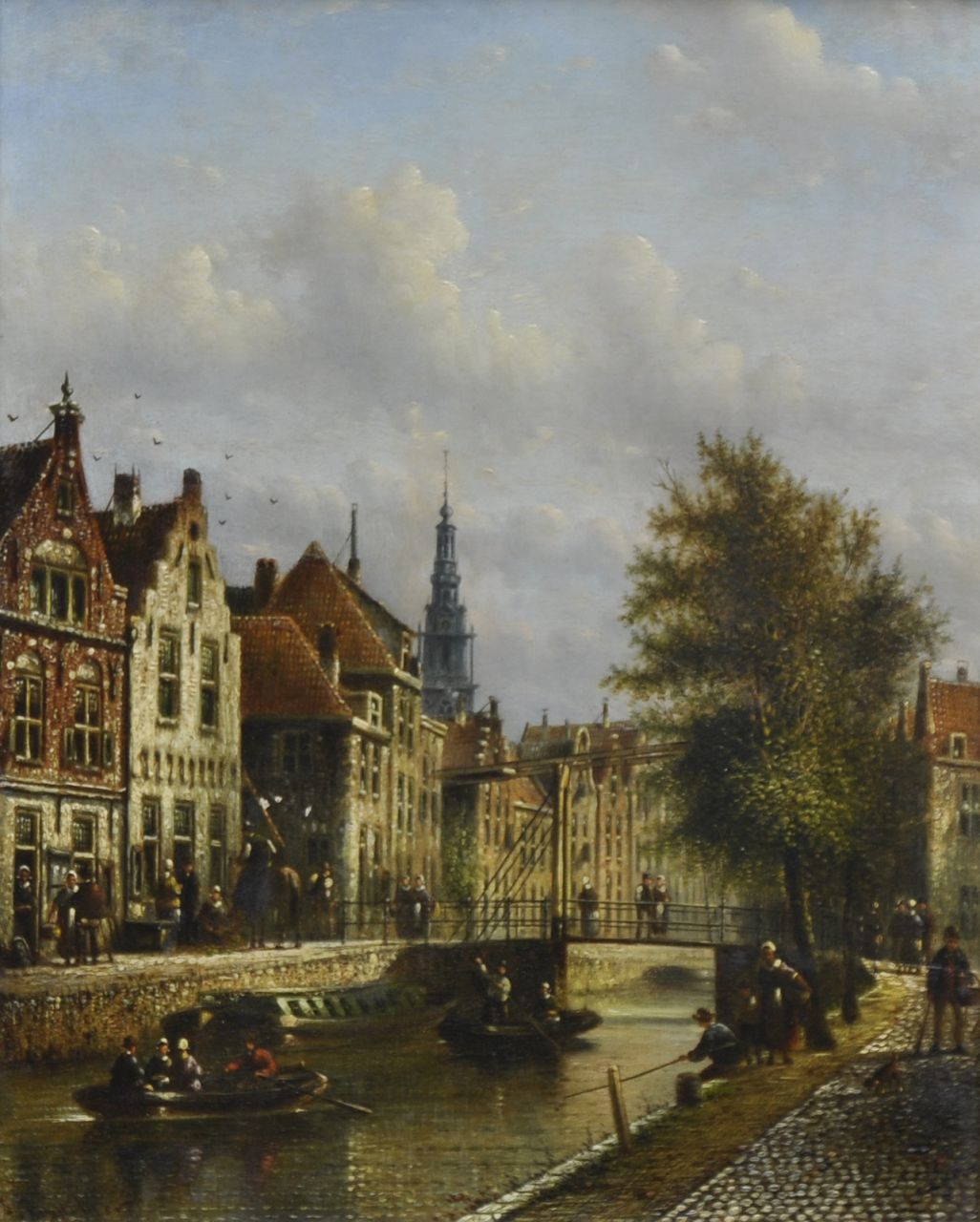 Spohler J.F. | Johannes Franciscus Spohler, Gezicht op Amsterdam met de Zuiderkerkstoren, olieverf op paneel 26,9 x 21,2 cm, gesigneerd linksonder Spohler J.F. | Johannes Franciscus Spohler, Gezicht op Amsterdam met de Zuiderkerkstoren, olieverf op paneel 26,9 x 21,2 cm, gesigneerd linksonder