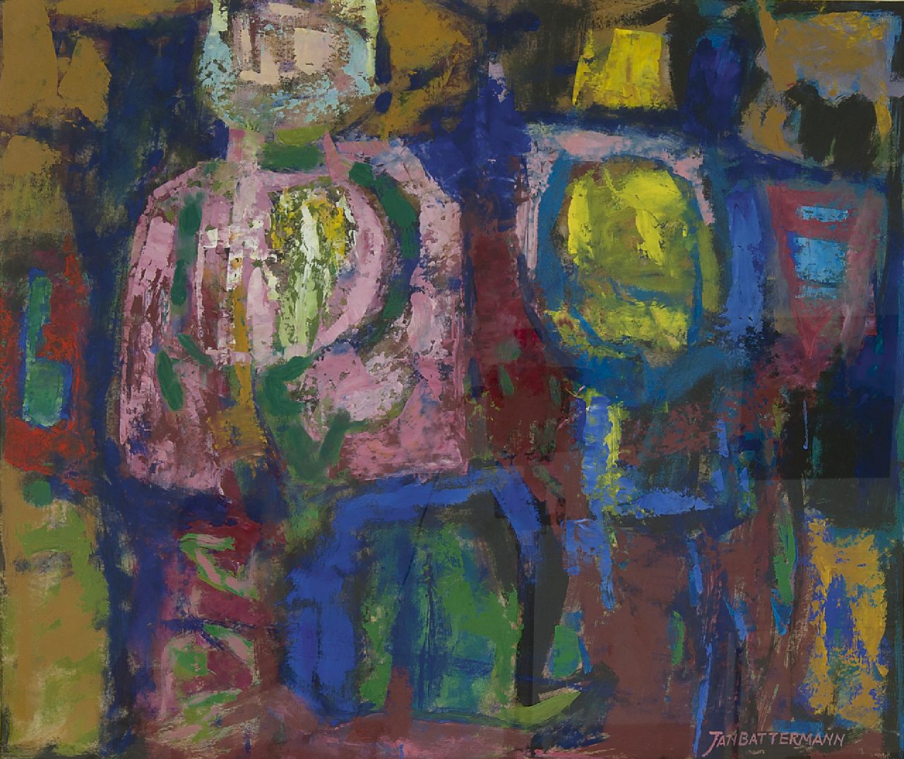 Jan Battermann | Compositie, gouache en olie op papier, 57,2 x 67,5 cm, gesigneerd r.o.